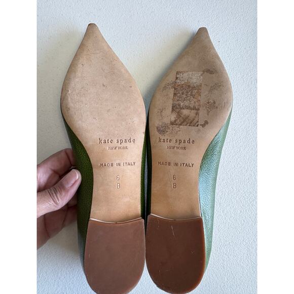 Kate Spade Green Leather Bow Flats EUC 6 - Picture 5 of 6